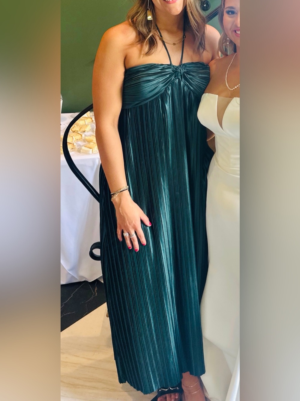 Vici Strapless Pleated Maxi Dress in Emerald Teal
